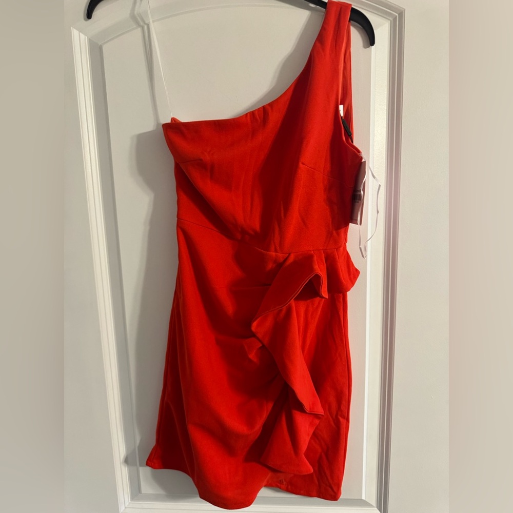 Hello Molly Elegant Red / Orange One-Shoulder Dress